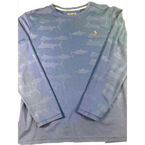 Reel Legends Keep It Cool Shirt Youth L Blue Long Sleeve Fish Pattern UPF